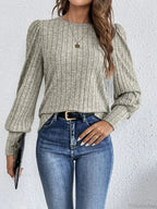 Spring Autumn Casual Crewneck Loose Knit T-shirt