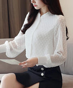 Spring Long Sleeve White Office Blouse