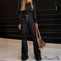 Spring Summer New Retro High Waist Stitching Washed Stretch Slim Bell-Bottom Denim Jean