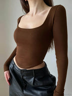 Square Collar Casual Long Sleeve Sweater