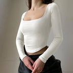 Square Collar Casual Long Sleeve Sweater