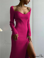 Square Collar Ribbed Maxi Dress