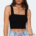 Square Neck Sleeveless Summer Crop Women Black Casual Basic T Shirt Off Shoulder Cami Sexy Backless Tank top