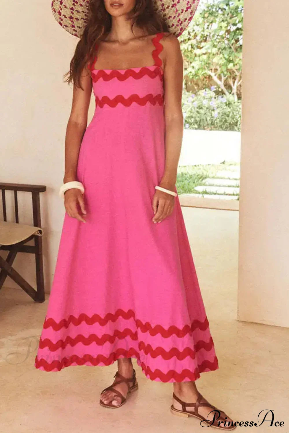 Square Neck Stylish Strap Maxi Dress