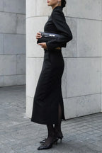 Stand Collar Zipper Slim Fit Long Sleeve Split Two Piece Set