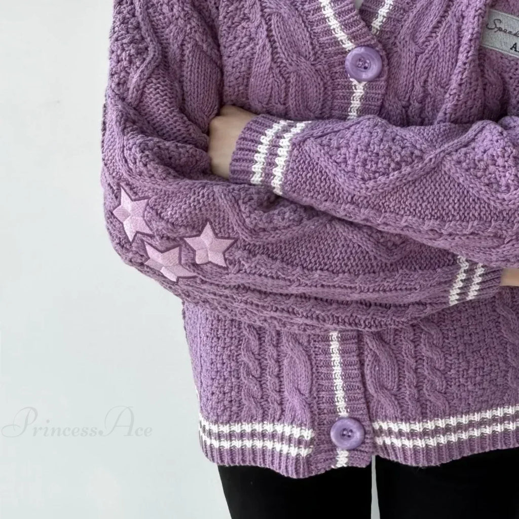 Star Embroidered V-neck Cardigan