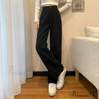 Straight Leg High Waist Stretch Denim Trousers