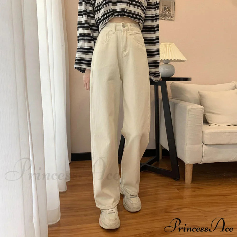 Straight Leg High Waist Stretch Denim Trousers