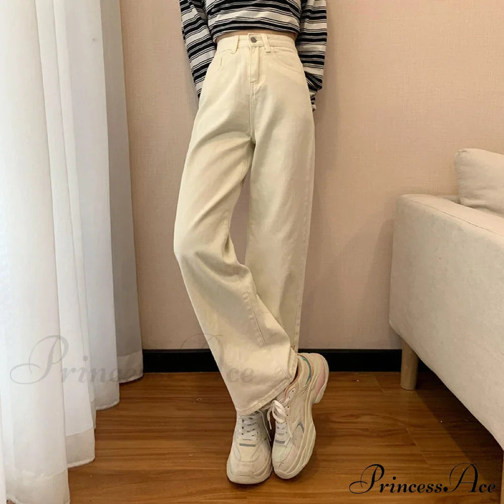 Straight Leg High Waist Stretch Denim Trousers
