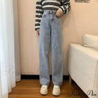 Straight Leg High Waist Stretch Denim Trousers