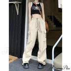 Straight Trousers Fashion Wide Leg Pockets Joggers Trousers