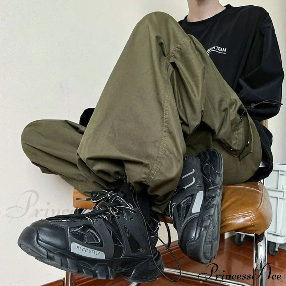 Straight Trousers Fashion Wide Leg Pockets Joggers Trousers
