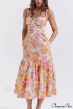 Strap A-Hem Stylish Floral Midi Dress
