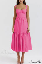 Strap Solid Color Charming A-Hem Midi Dress