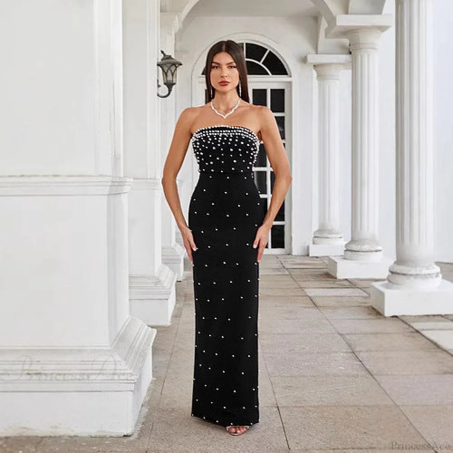Strapless Beaded French Style Sleeveless Prom Dress