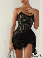 Strapless Lace Corset Mini Dress - Sleeveless Bodycon Party Dress