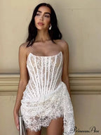 Strapless Lace Corset Mini Dress - Sleeveless Bodycon Party Dress