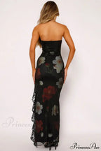 Strapless Lace Floral Backless Dress