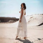 Strapless Lace Up Tassel Splicing Summer Maxi Boho Dress