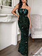 Strapless Sequin Bow Elegant Party Dress