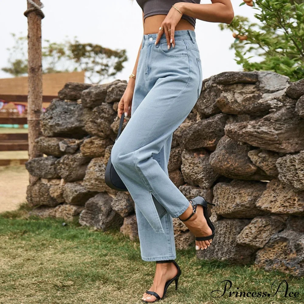 Street Mid Waist Denim Trousers Ladies Pants