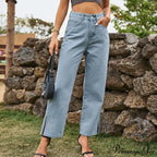 Street Mid Waist Denim Trousers Ladies Pants