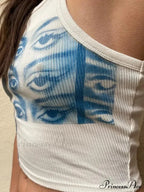 Street Portrait Striped Girl Fashion Sleeveless Off Shoulder Slim Fit Baby Tight Y2K Short Style Aesthetic EMO Tank top