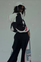 Street Style Denim Paneled Slim Fit Jacket Pants Two Piece Set
