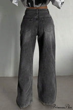 Street Vintage Smoky Gray Washed Wide Leg Jeans