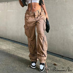 Streetwear Pockets Wide Leg High Waist Straight Trousers