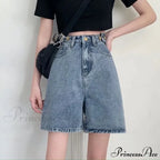 Streetwear Summer Half High-Waisted Belted Loose Female Short Fashion Jean