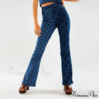 Stretch Fashion Print Women's High Waist Flare Women Long Summer Casual Streetwear Denim Pant Jean