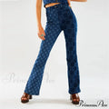 Stretch Fashion Print Women's High Waist Flare Women Long Summer Casual Streetwear Denim Pant Jean
