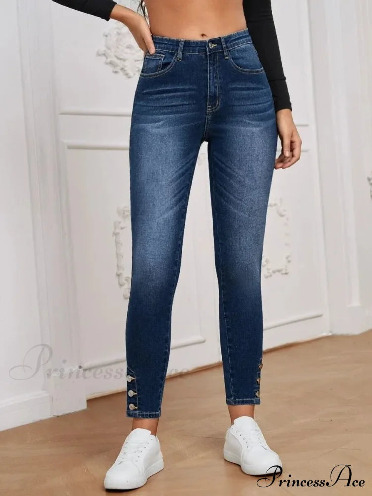 Stretch Skinny Pencil High Waist Slim Large Full Length Distressed Jean