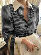 Stripe Patchwork Casual Long Sleeve Tunic Blouse