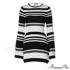 Striped Backless Flare Sleeve Mini Dress