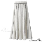 Striped Casual Vintage Elastic Waist Tassel Skirt