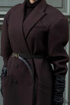 Striped Long Collared Elegant Trench Overcoat