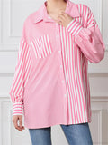 Striped Patchwork Button-Down Blouse