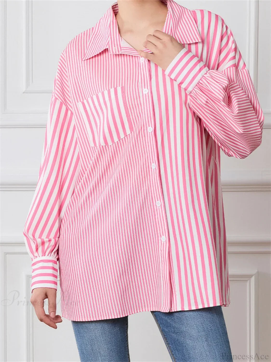Striped Patchwork Button-Down Blouse