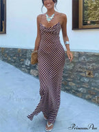 Striped Sexy Slim-Fitting Charming Strappy Chest-Length Floor-Length Dress