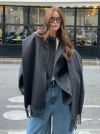 Striped Single Breasted Wool Coat