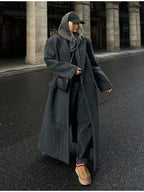 Striped Vintage Loose Lapel Woolen Overcoat