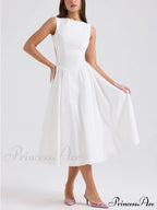 Stylish And Elegant Solid Color Trendy Round Neck Backless Sleeveless Midi Dress