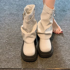 Stylish Clasp Dark Combat Elevated Rebel Boot