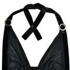 High Split O Ring Halter Cowl Neck Backless Midi Dress - Black