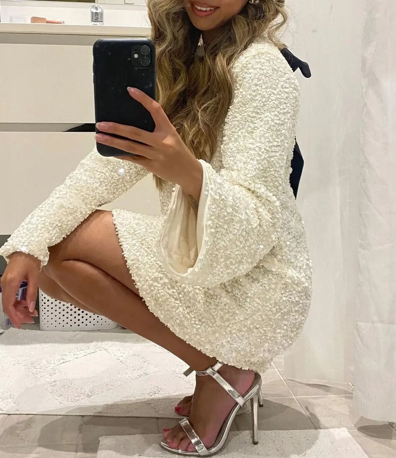 Nahir Chic Mini Dress with a Contrasting Bow At the Back Elevated Occasion Wear