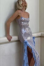 Sultry Sequined Ruffled 3D Floral Evening Dress