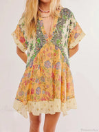 Summer Bohemian Babydoll Floral Print V-Neck Dress