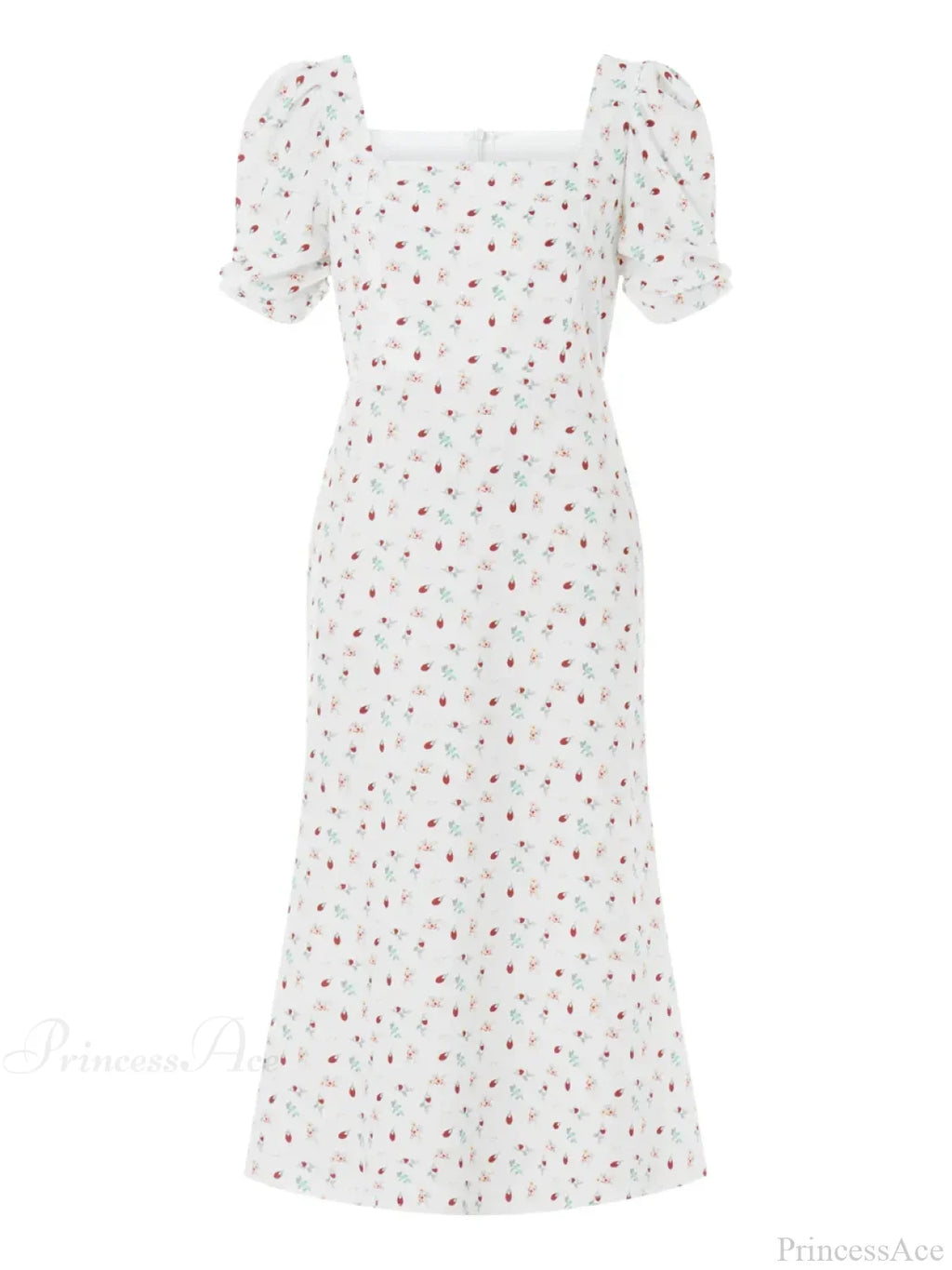 Summer Floral Midi Puff Sleeve A-Line Floral Dress